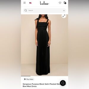 NWT Black Satin Pleated Sleeveless Bow Maxi Dress